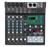 Mini audio DJ mixer Sound Board Console System,5 Channel 48V Phantom Power with Bluetooth USB MP3 Stereo live DJ Studio Streaming for professional recording party KTV stage