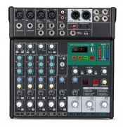 Mini audio DJ mixer Sound Board Console System,5 Channel 48V Phantom Power with Bluetooth USB MP3 Stereo live DJ Studio Streaming for professional recording party KTV stage