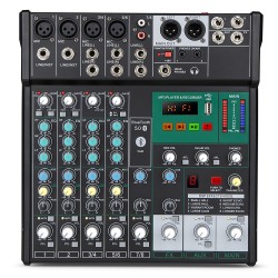 Mini audio DJ mixer Sound Board Console System,5 Channel 48V Phantom Power with Bluetooth USB MP3 Stereo live DJ Studio Streaming for professional recording party KTV stage